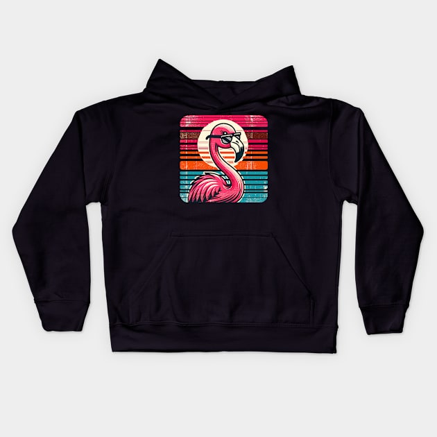 Cool Retro Flamingo in Sunglasses 70s 80s 90s Funny Flamingo Kids Hoodie by KsuAnn